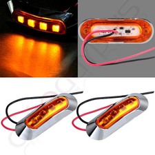 2pcs 3.7 Amber Led Light Clearance Side Marker Truck Trailer W Chrome Bezel
