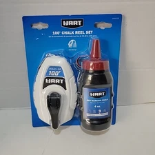 HART 100-Foot Chalk Reel Set + Steel Hook, Permanent RED Marking Chalk 4oz