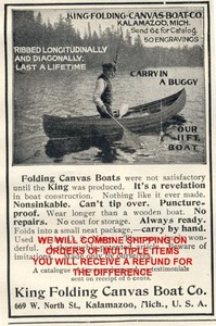 1903 KING FOLDING CANVAS BOAT CO Print Ad Man in Canoe Fishing