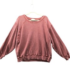 Farmers Market Waffle Knit Oversized Sweatshirt Womens XL Red Sunwashed Boho