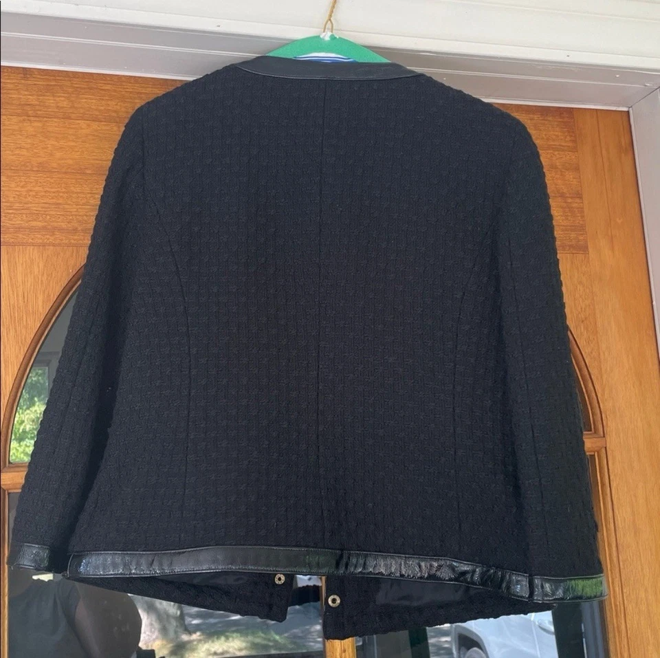 Chaqueta Worth Negro Tweed Mezcla Lana Talla 6 Detalle Corbata Foto 3 de 4