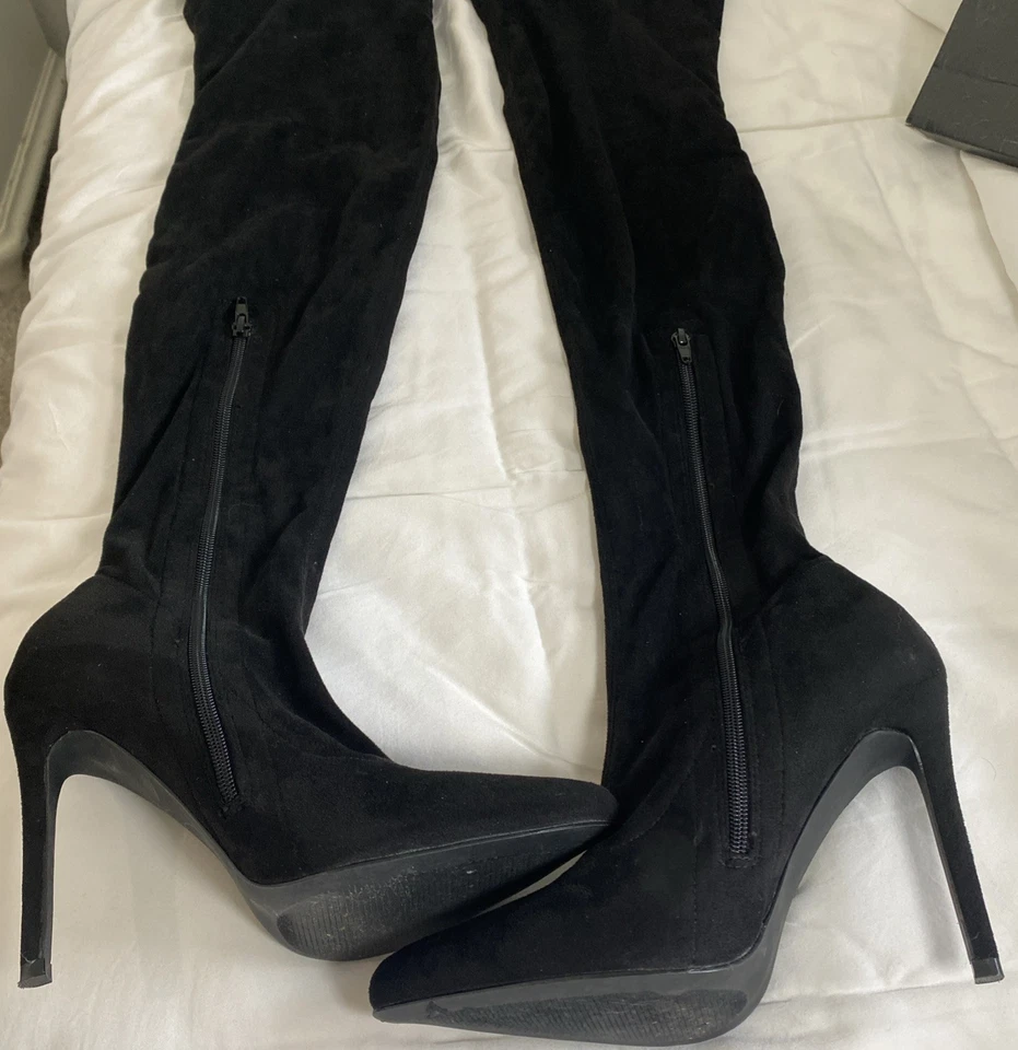 Liliana Thigh High Stretchy Spandex Fitted  4.5" Stiletto Black 30" Size 8.5 - Image 4 of 4