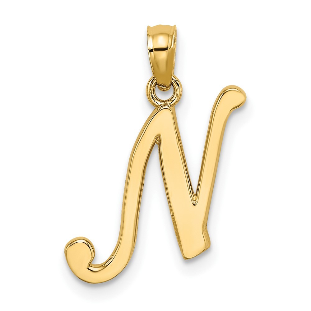 10k Yellow Gold Polished N Script Initial Charm Pendant 0.55gm L-21.5 mm