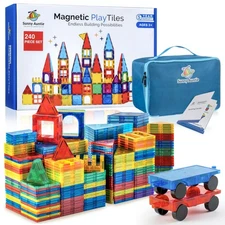 Magnetic Building Tiles Set 240 PCS with Bonus Case for Kids Ages 3-8