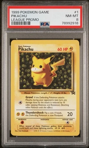 1999 Pokémon TCG Pikachu Card Ivy, Pokémon League Black Star Promo #1, PSA 8