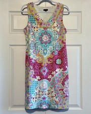 Talbots Women’s Medallion Interlock Shift Dress Sleeveless V-Neck Size Small