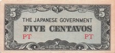 Philippines  5  Centavos  ND. 1942  Block PT  WW II  Circulated Banknote QZ 1