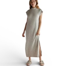 Saturday Sunday Anthropologie Grey Ribbed Knit Mock Neck Maxi Dress 1X Plus Size
