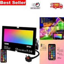 50W RGB LED Floodlight with Remote Control - 12 Colors,  Waterproof, 1 Pack