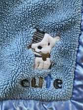 Carters Child Of Mine Blue Satin Star Trim Puppy Dog CUTE Baby Blanket EUC B1
