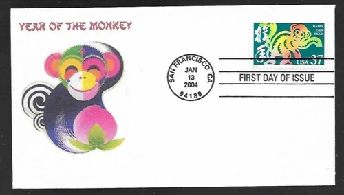 CHINESE NEW YEAR OF THE MONKEY YEAR 2004 RAYCAL  CACHET #3/5 MADE FDC UNADDDR