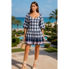 Sachin & Babi “Kyle” Gingham Puff Sleeve Mini Dress Size XL