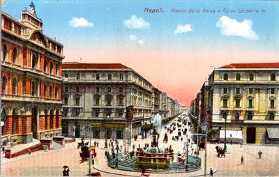 Naples Italy Piazza della Borsa Corso Umberto I 1900s Postcard