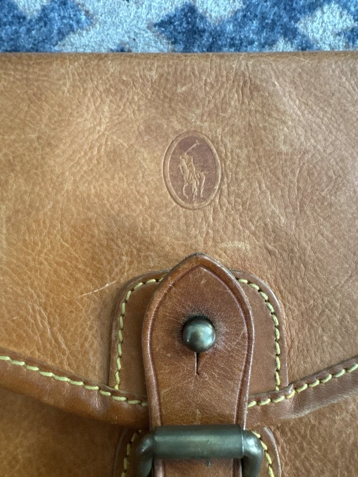 Polo Ralph Lauren Vintage Leather Crossbody Satchel Bag Tan Brown Buckle Flap - Image 2 of 4
