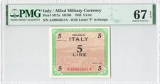 Italy 5 Lire 1943 P-M12a PMG 67 EPQ