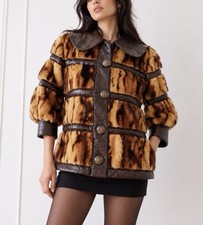 Vintage Tiger Print Faux Fur Coat with Crocodile Leather Trim 90s Style 