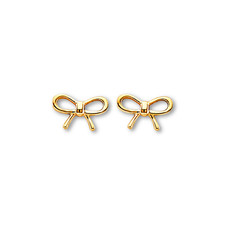 14K Yellow Gold Ribbon Stud Earrings Dainty Bow Push Back Real Gold