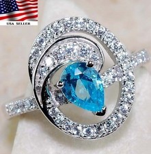 1CT Aquamarine  Topaz 925 Solid Sterling Silver Ring Sz 7 UB2-3
