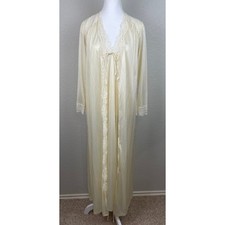 Gilead VTG 2 Piece Nylon Gown and Robe Maxi Length Set S/M Petite Ivory 70s 80s