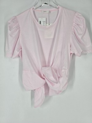 A.L.C. Pink Milo Tee Puff Sleeve Tie Front 100% Cotton Size S NEW
