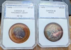 Lot of 2 X 1972 And 1976 CANADIAN SILVER DOLLARS Pci Rainbow Toned Beautiful Set