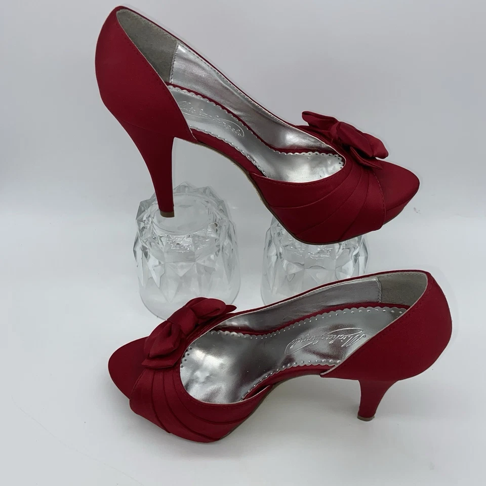 Michaelangelo Maribelle Para Mujer Talla 5.5M Rojo Satinado Punta abierta Tacón de 4 Pulgadas Usado en Excelente Condición Foto 2 de 4