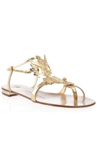 Preciosas Sandalias Giuseppe Zanotti Búho Dorado Talla 37.5/4.5 Con Caja Y Bolsa Antipolvo