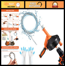 25ft Drain Auger Clog Remover, Flexible Plumbing Snake with Drill Adapter, Glove