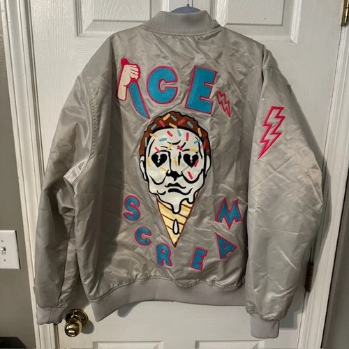 RokuStudio 'Ice Scream' Silver Satin Bomber Jacket Size 2XL XXL RARE NWOT $118 - product listing photo