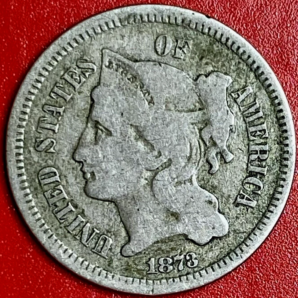 1873 THREE CENT NICKEL 75% SPLIT PLANCHET REV. ERROR - Image 2 of 2