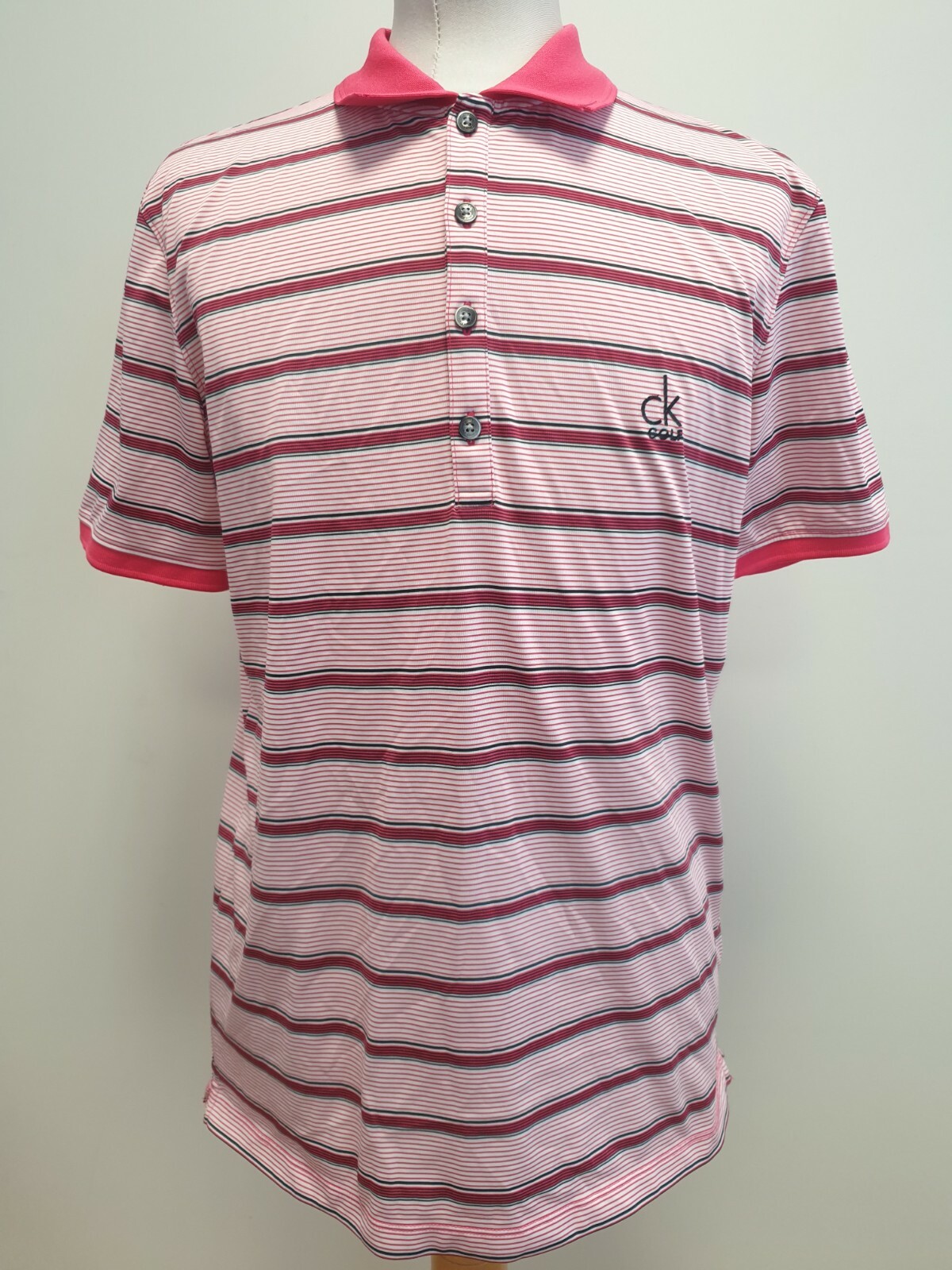 T848 CAMISETA POLO HOMBRE CALVIN KLEIN ROJO BLANCO RAYAS ALGODÓN SLIM FIT UK M EU 50
