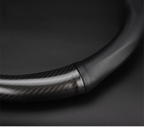 Carbon Fiber Car Steering Wheel Cover Genuine Leather 15''/38cm for Mazda Black - Bild 5 von 7