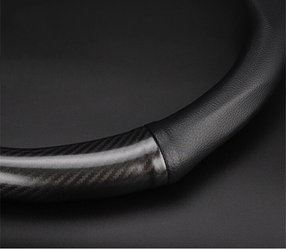 Carbon Fiber Car Steering Wheel Cover Genuine Leather 15''/38cm for Mazda Black - Image 4 of 4
