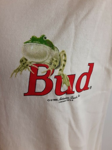 EE. UU. 1995 Budweiser Frogs L 42" Beige Puntada Única Camiseta AVENA SALVAJE Stock Muerto - Imagen 4 de 9