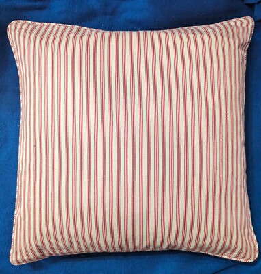 Pottery Barn 18 X 18 Pillow Red Stripe/Ticking W/ PB Feather Insert