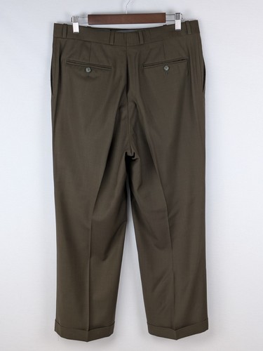 Fineri Super 100s Wool Suit Mens 42R Jacket 34x27 Pleat Cuff Pants Olive Green - Picture 18 of 22