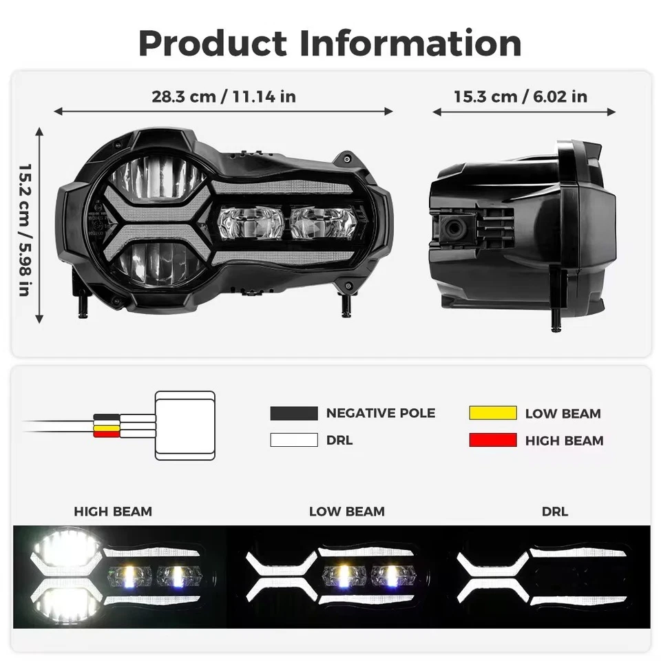 LED 车头灯适用于宝马 R1200GS R1200GS ADV 2013 - 2017/ R1250GS 冒险 2019 - 2024 — 第 2/4 张图片
