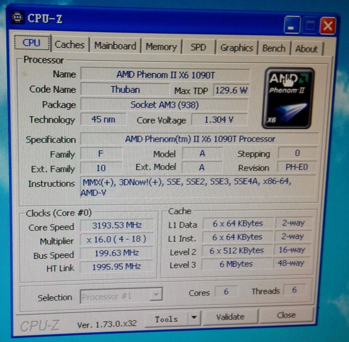 AMD Phenom II X6 1090T Desktop CPU Black Edition HDT90ZFBK6DGR