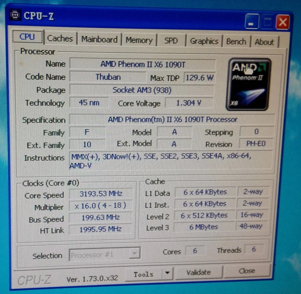 AMD Phenom II X6 1090T Desktop CPU Black Edition HDT90ZFBK6DGR Socket AM3 938pin - Image 3 of 3