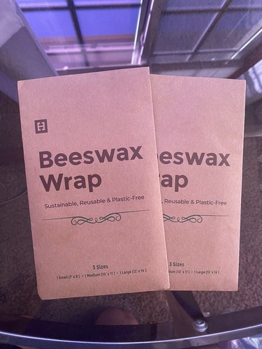 3-Pack Beeswax Wraps (S, M, L), Reusable Organic Food Wrap with Flower Print