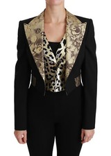 DOLCE & GABBANA Jacket Wool Black Jacquard Vest Blazer Coat IT40/US6/S RRP $3500