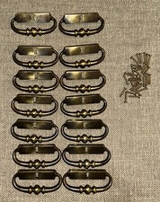 Lot Of 14 Vintage MCM Drawer Pulls w/ Keyhole Cast Pot Metal 33 Brass Screws