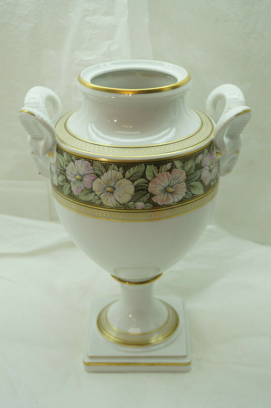 KAISER PORCELAIN VASE RAM HEAD HANDLES BOUQUET PATTERN GERMANY 10in TALL AK eBay