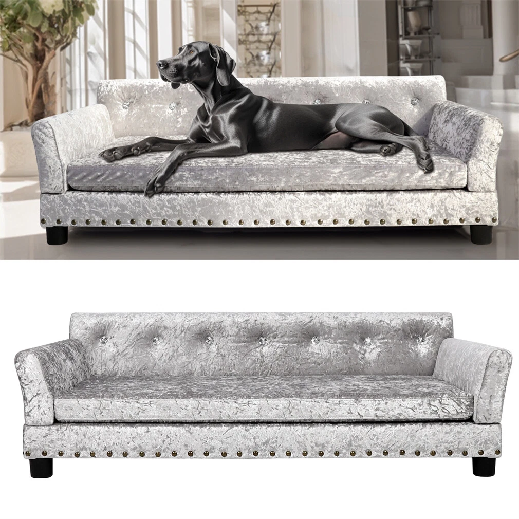 Deluxe Velvet Dog Sofa Soft Elevated Pet Bed Orthopedic Pet Couch w/Washable Mat
