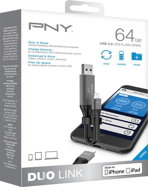 Pny 64gb Duo Link Ios Usb 3 0 Otg Flash Drive For Iphone Ipad For Sale Online Ebay