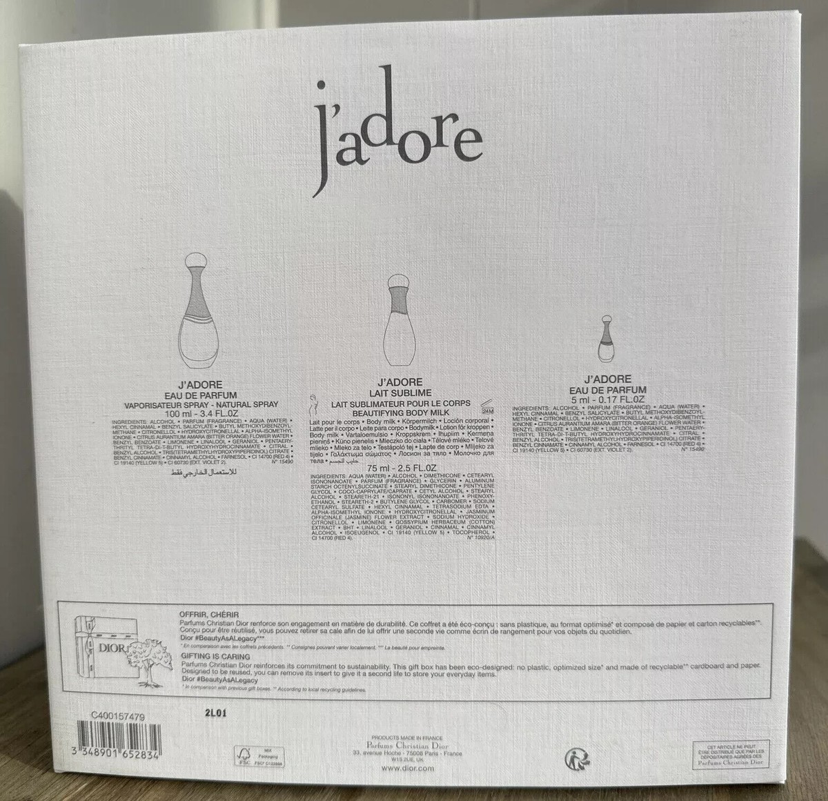 J'adore Christian Dior Women's 3 Piece Gift Set: 3.4 EDP, 2.5 Body