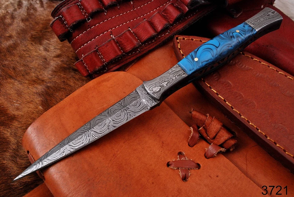 CUCHILLO DAMASCO CAZA SUPERVIVENCIA CAMPING DOBLE FILO CUCHILLO DE PESCA FULL ESPIG PRO Foto 2 de 4