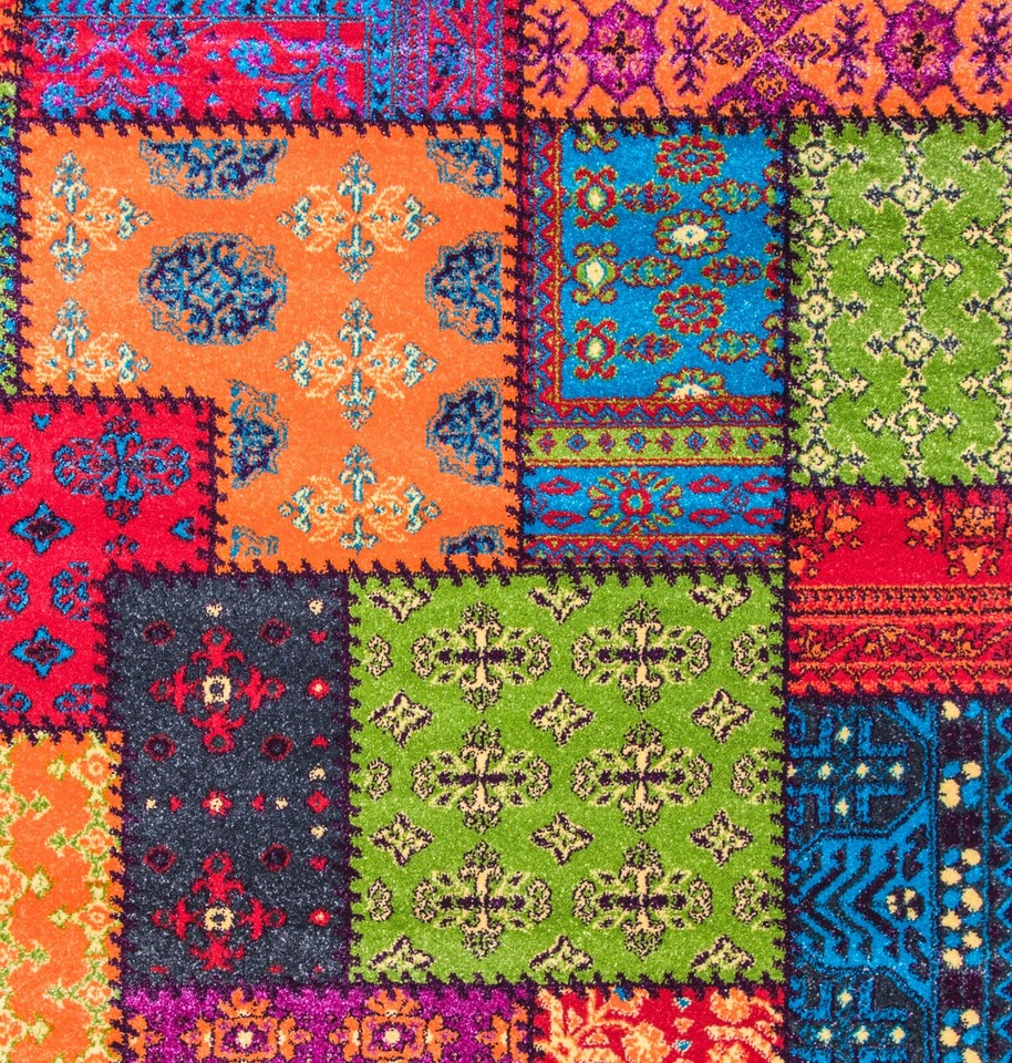 Rainbow Patchwork Rug Runner Bright Multi Color Mat Vivid Intricate ...