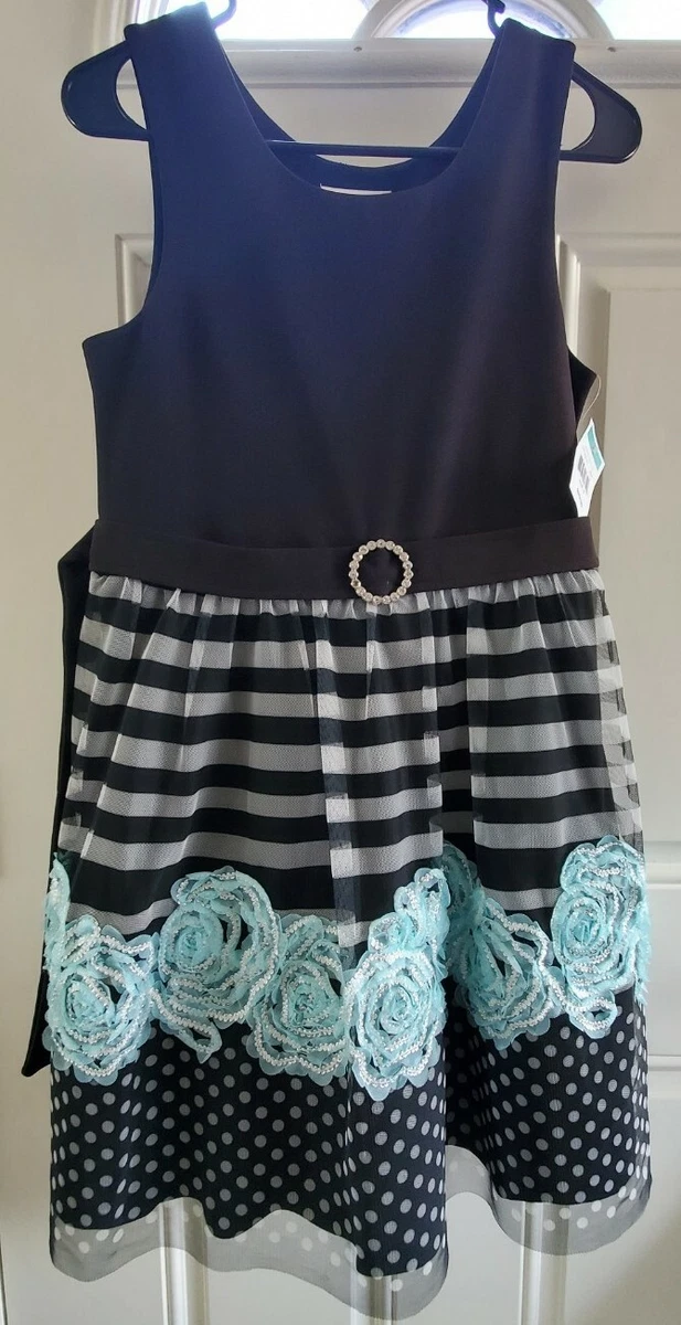 Bonnie Jean Girls Size 16 Formal Party Dress Black Grey Blue