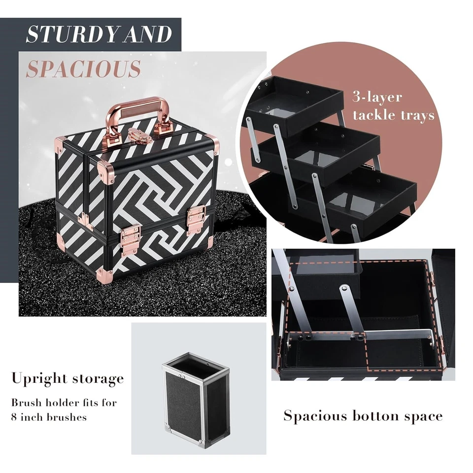 Estuche De Tren Profesional Para Maquillaje Brochas Organizador Caja Con Espejo Foto 3 de 4